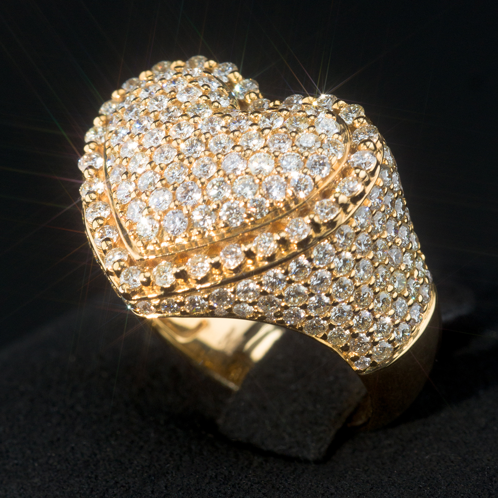 Full Ice 14k Embossed Heart Ring