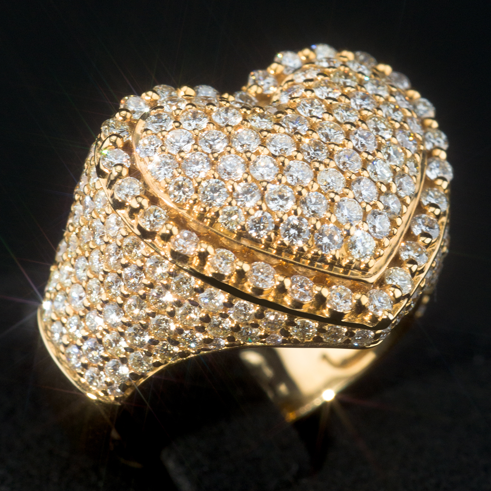 Full Ice 14k Embossed Heart Ring