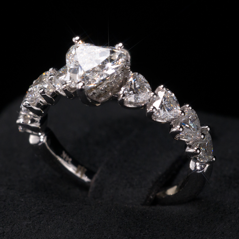 Heart-shaped ring, half eternity band, with 14K diamonds