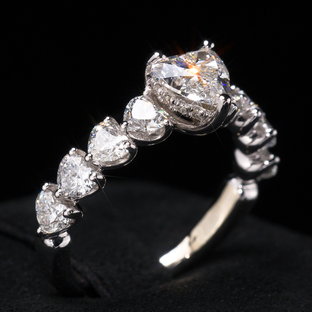 Heart-shaped ring, half eternity band, with 14K diamonds