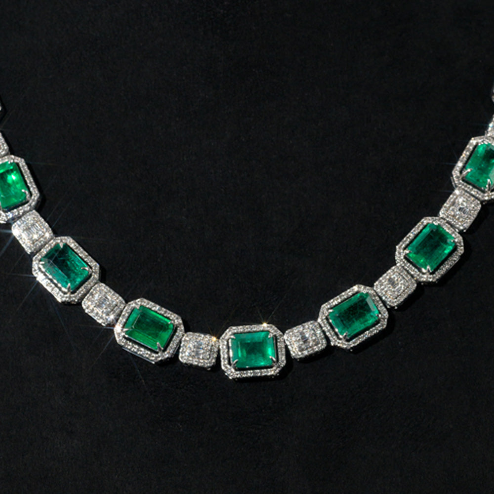 Emerald and Diamond Necklace Full Ice 14K