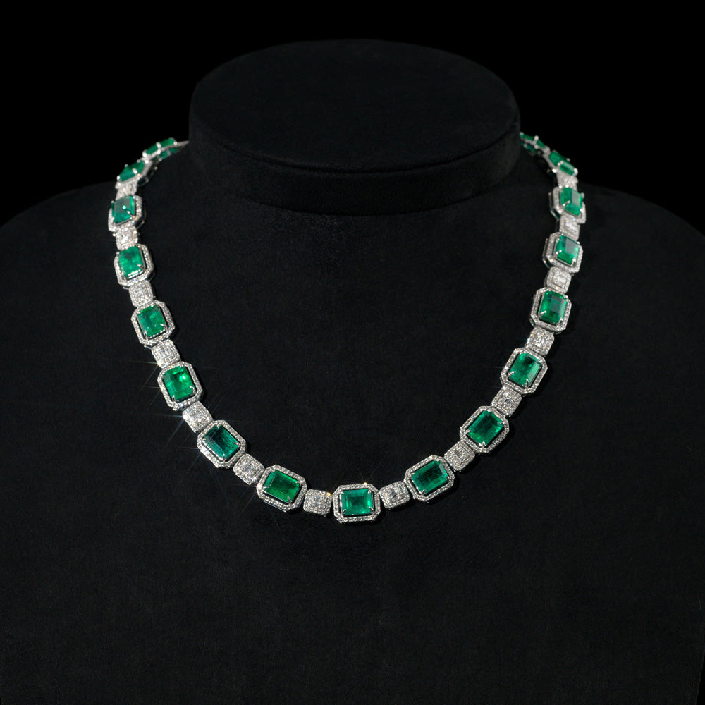 Emerald and Diamond Necklace Full Ice 14K