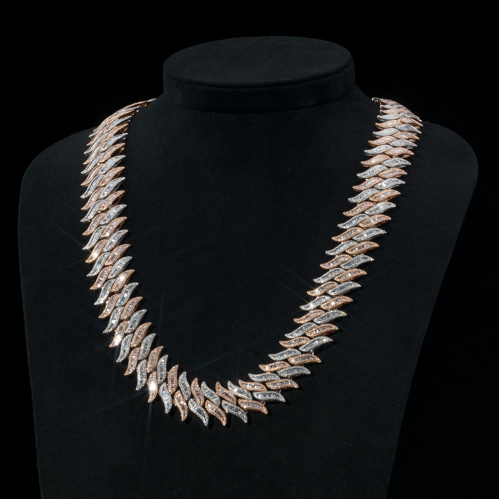 Chain Thorns Full Ice 14k White Gold and Pink with Diamonds